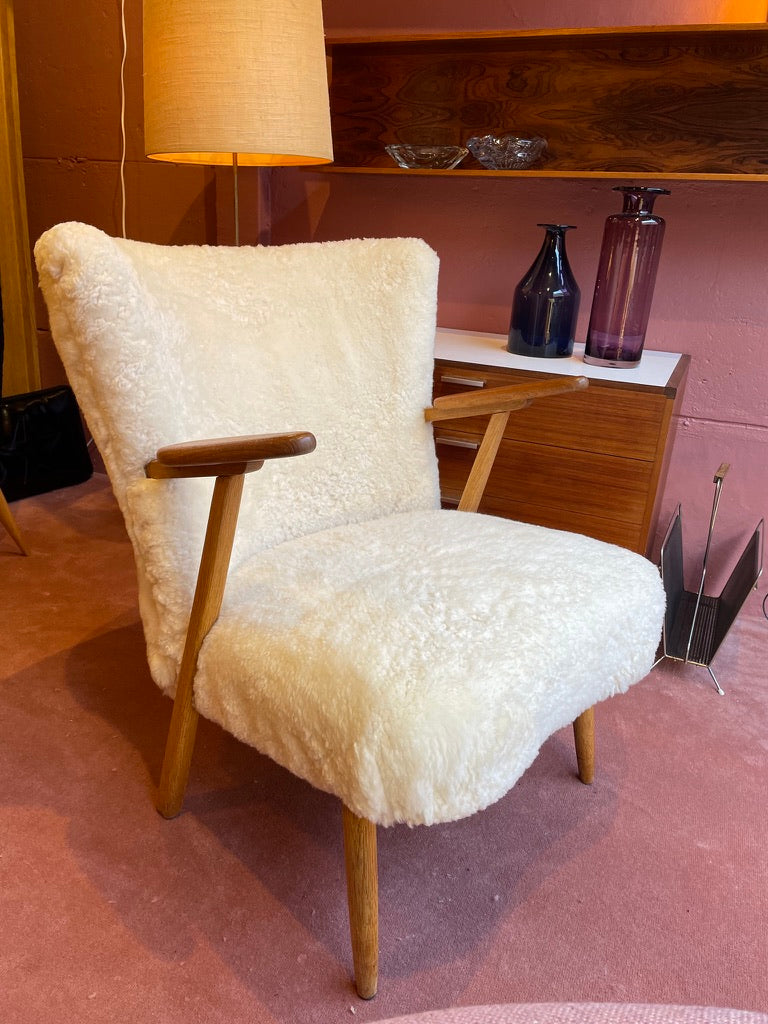 Fauteuil Danois 1960 Upcyclé mouton naturel