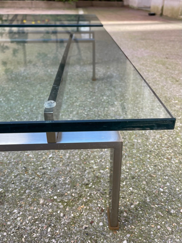 Tables basses verre et acier chromé satiné
